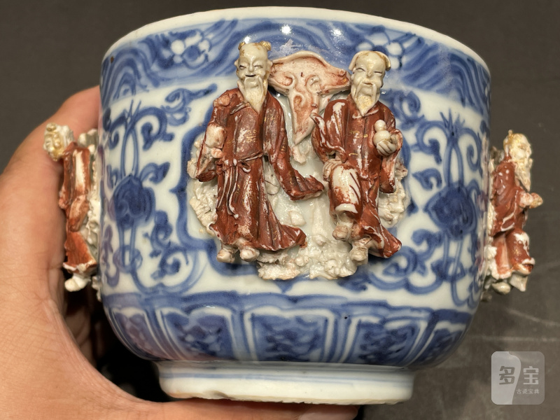 明万历 青花浮图八仙人物缸 - 图4